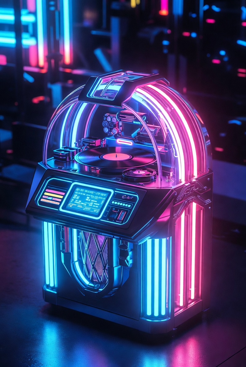 Futuristic neon jukebox for JukeBoxPlanet.live